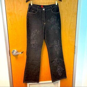 OLSEN Sz 8 Floral Embroidered Straight Leg  Mid-Wash Jeans